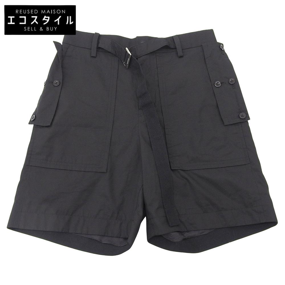 Sacai Unused Thomas Mason Men's Black 100% Cotton Shorts, Size 1, 23-03041M, Stainless Steel Bottoms 1 blackUsed