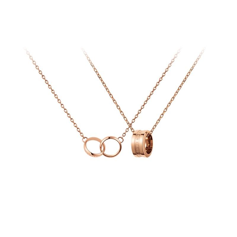 DANIEL WELLINGTON Clavicle Chain Texture Ring, Gilded Luster, Alloy Necklace, Same Style for Men and Women, Couple Model, Rose Gold N158N166