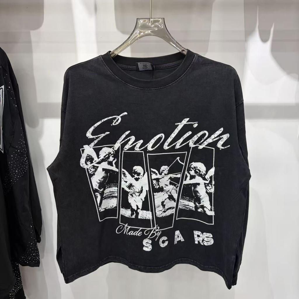2026 Spring and Autumn New MIX Retro with Diamond Angel Letter Crew Neck Long Sleeve Men and Women of the Same Style, One Piece Will Be Sent In