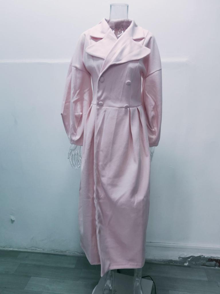 Retro European & American Lantern Sleeve Wool Coat with Large Lapel for Autumn and Winter