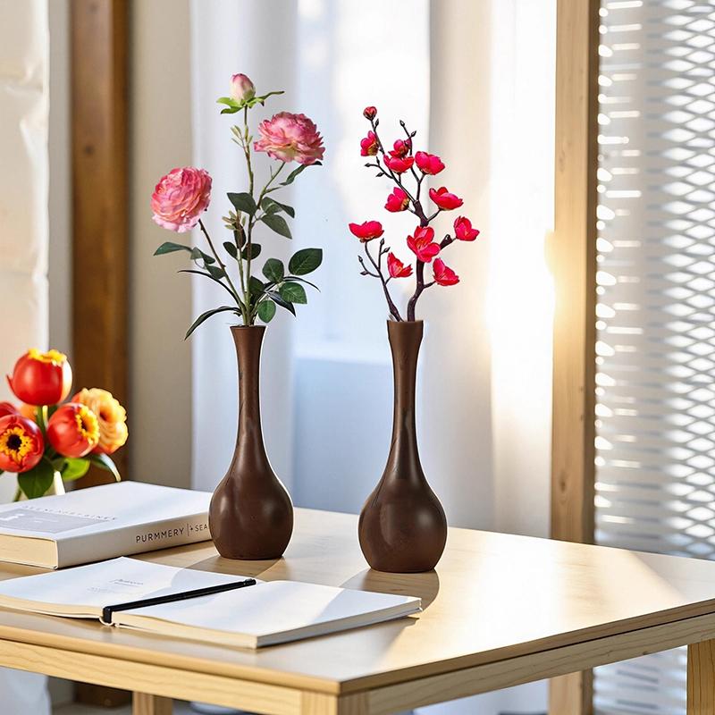 Black Walnut Solid Wood Flower Vase Creative Vase Chinese Style Desktop Simple Small Ornament Decorative Flower Vase onesize