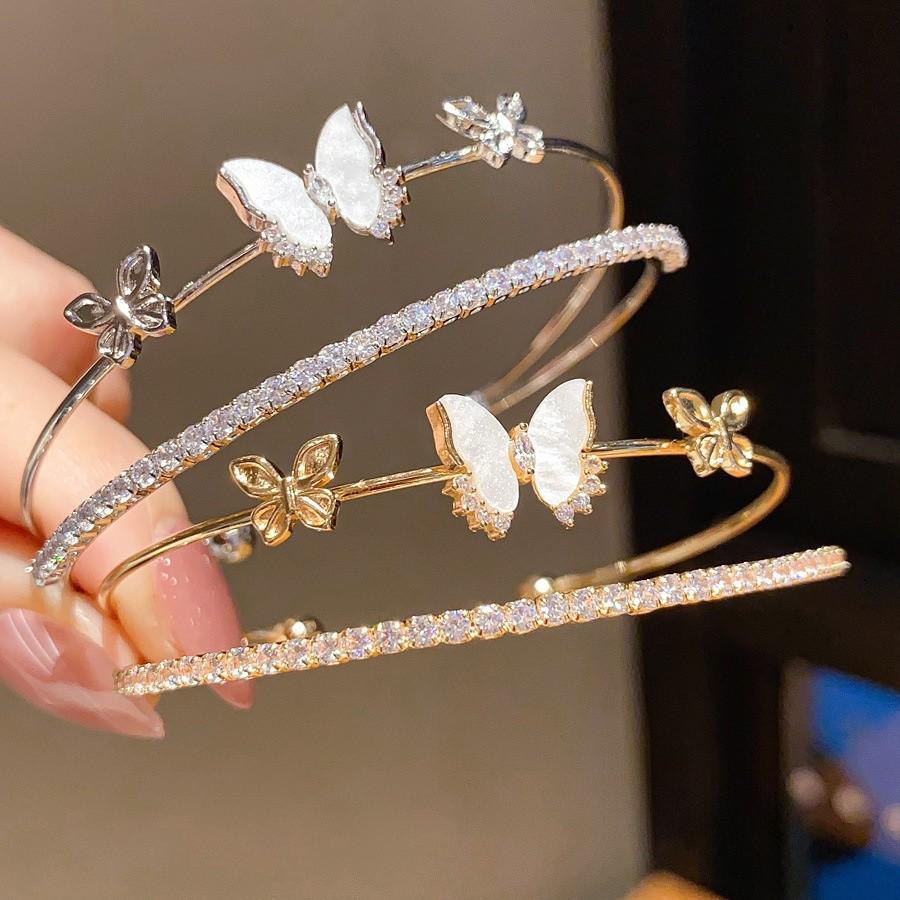 Copper Zircon Butterfly Fashion Cuff Bracelet For Daily Office Jewelry
