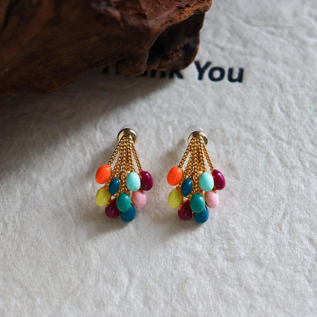 Macaron Color Balloon Drip Oil Earrings - High-End Fashion Silver Needle Earrings for Women