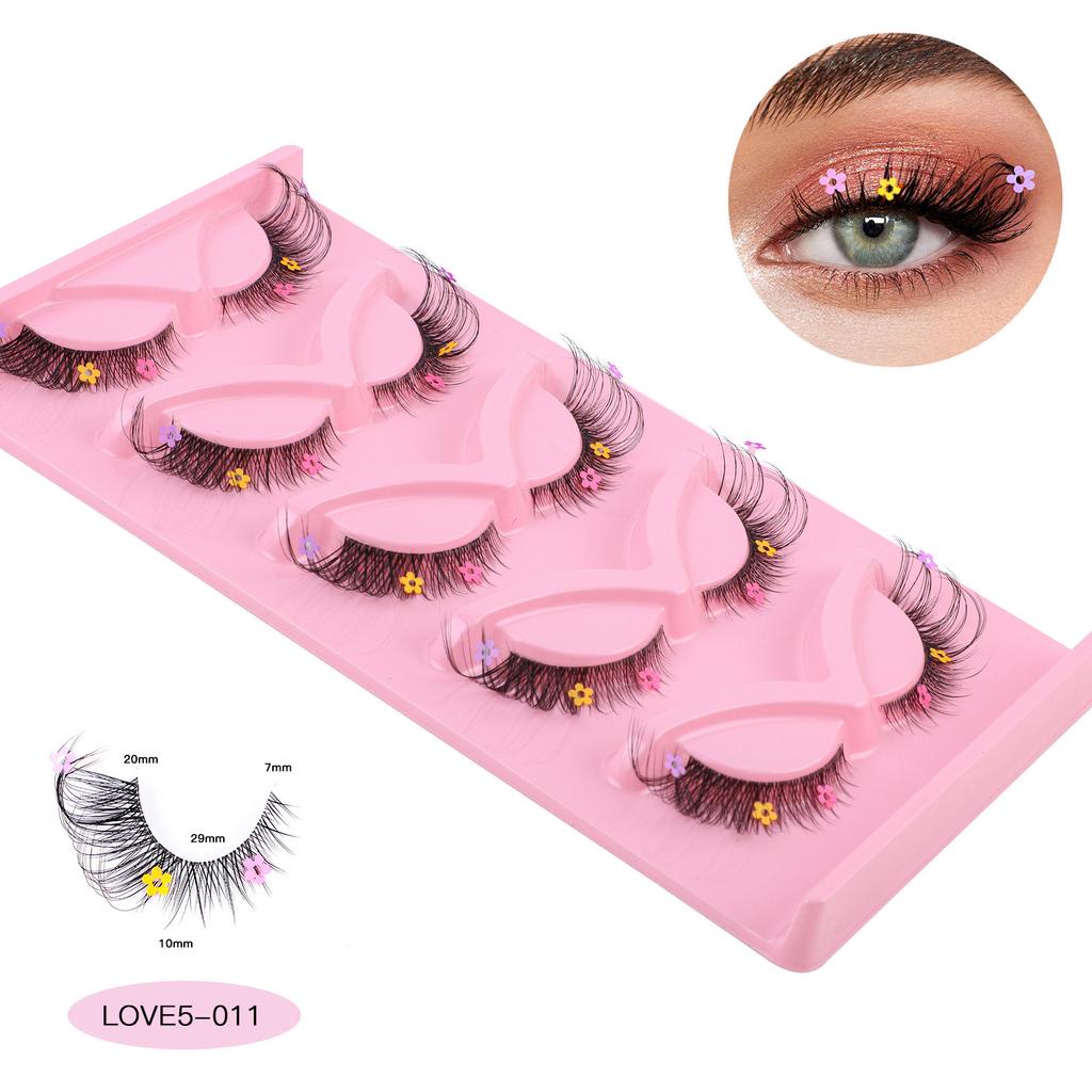 5 Pairs Of Fox Transparent Stem False Eyelashes With Cute Colored Flower Sequined Eyelashes