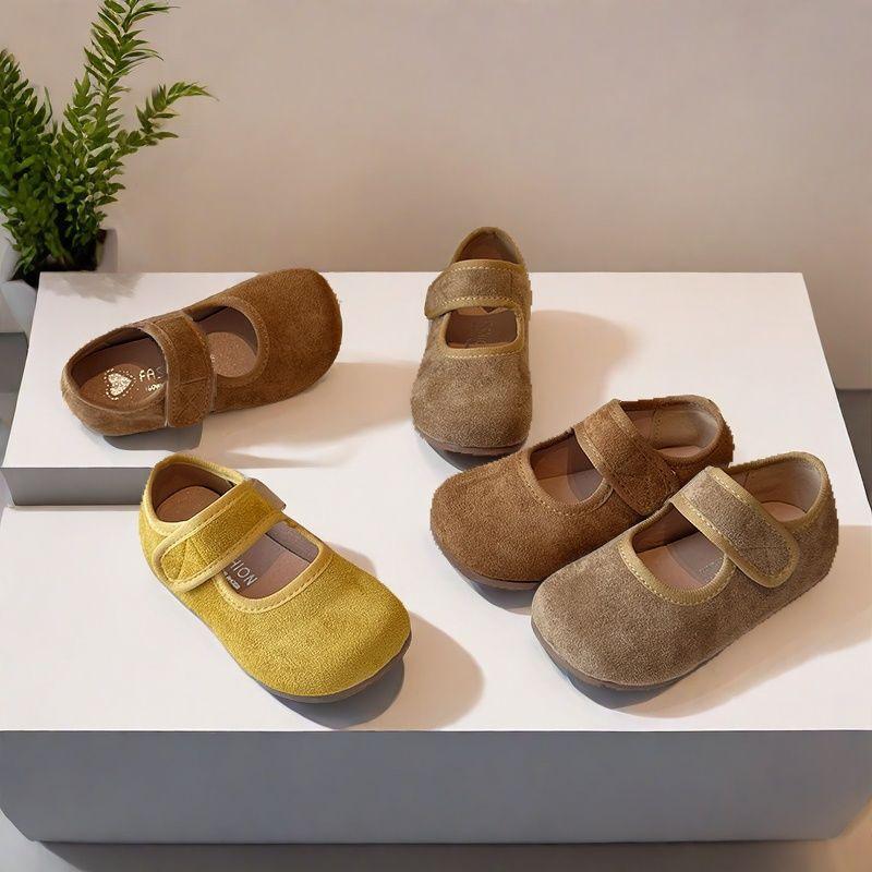 Girls Frosted Leather Mary Jane Shoes 2025 New Girls Shallow Mouth Birkenstock Shoes Mouth Velcro Doudou Shoes Single Shoes
