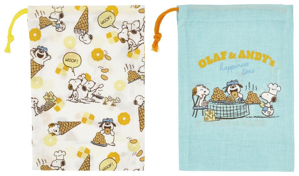 Skater Lunch Set of Made In Snoopy Children's Bags, 2, 15x20cm, Drawstring, Japan, Brothers, KB63W-A