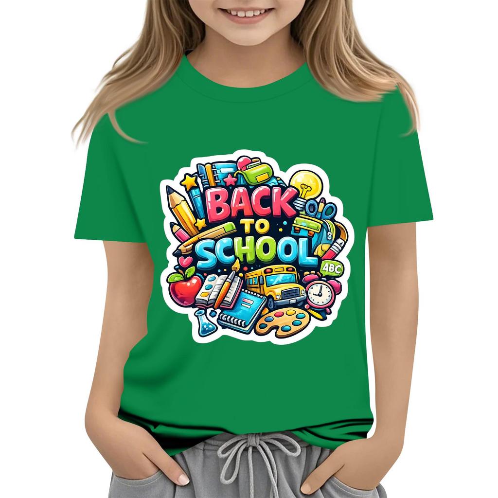 Children's Casual and Fashionable Round-Neck Printed Short-Sleeve Top for Back-to-School