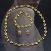 18K Gold Plated Brass Puff Coffee Bean Chain Jewelry Set Pig Nose Mariner Link Necklace Bracelet Earrings 3 Pcs Set