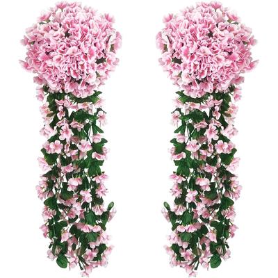 Künstliche Blumen Begonienpflanzen Bouquet violett hängend Lange Ranke Wand außen Zuhause Garten Bogen Hochzeit DIY Hofdekorationen