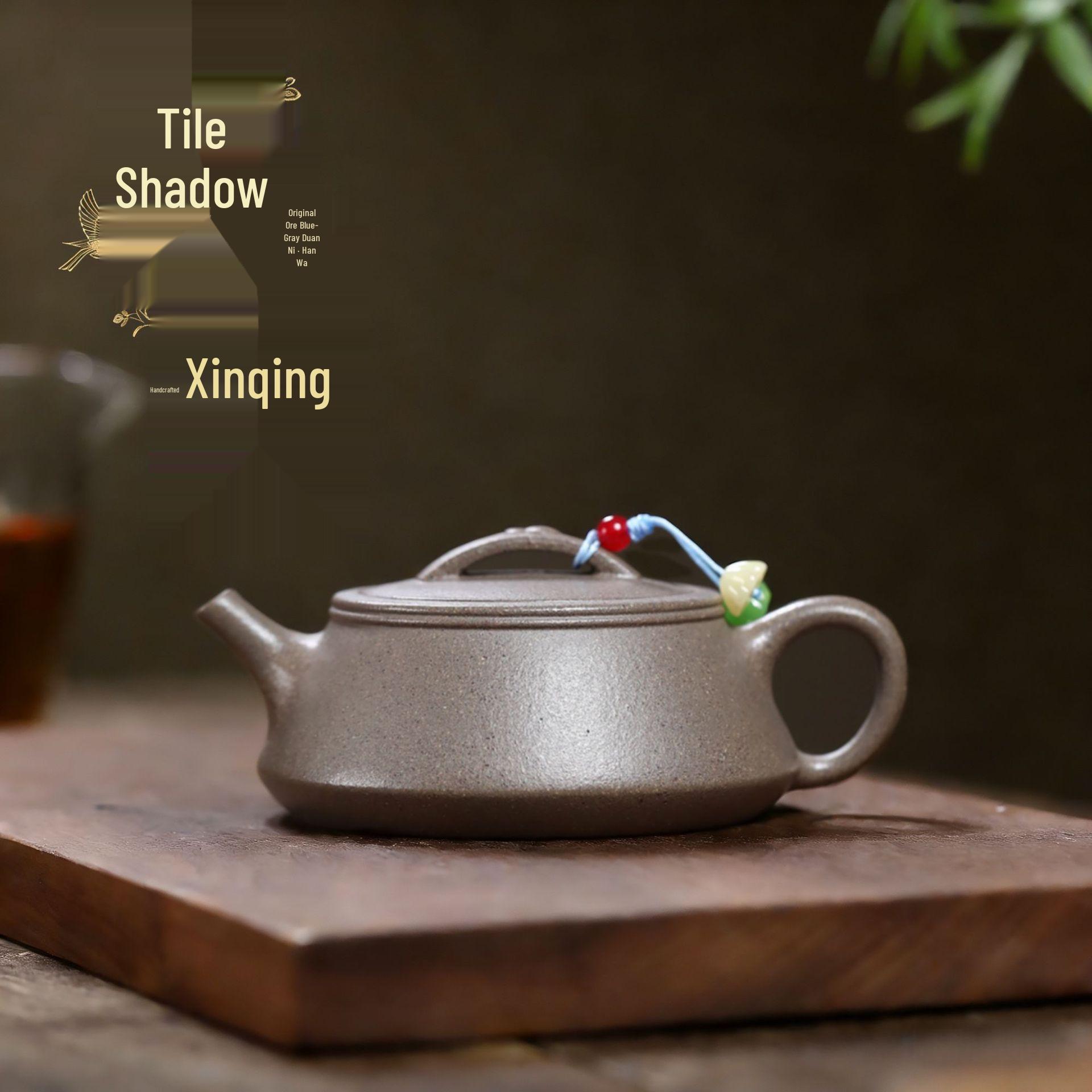 Yixing Zisha Teapot: Artisan Handmade Green-Gray Duan Ni with Qingping Lid and Han Wa Design 150CC