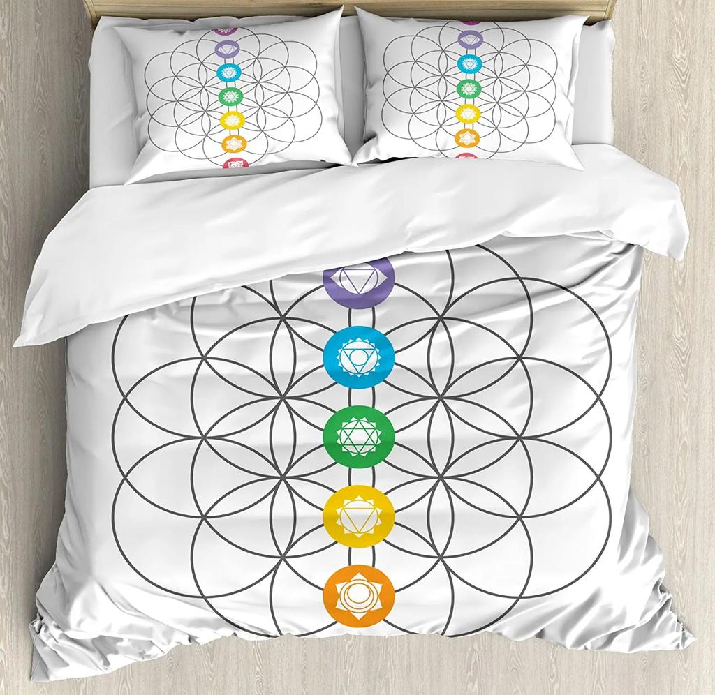 Lotus Bedding Set For Bedroom Bed Home Sacred Geometry Yantra Mandala With Triangle Figur Duvet Cover Quilt Cover And Pillowcase