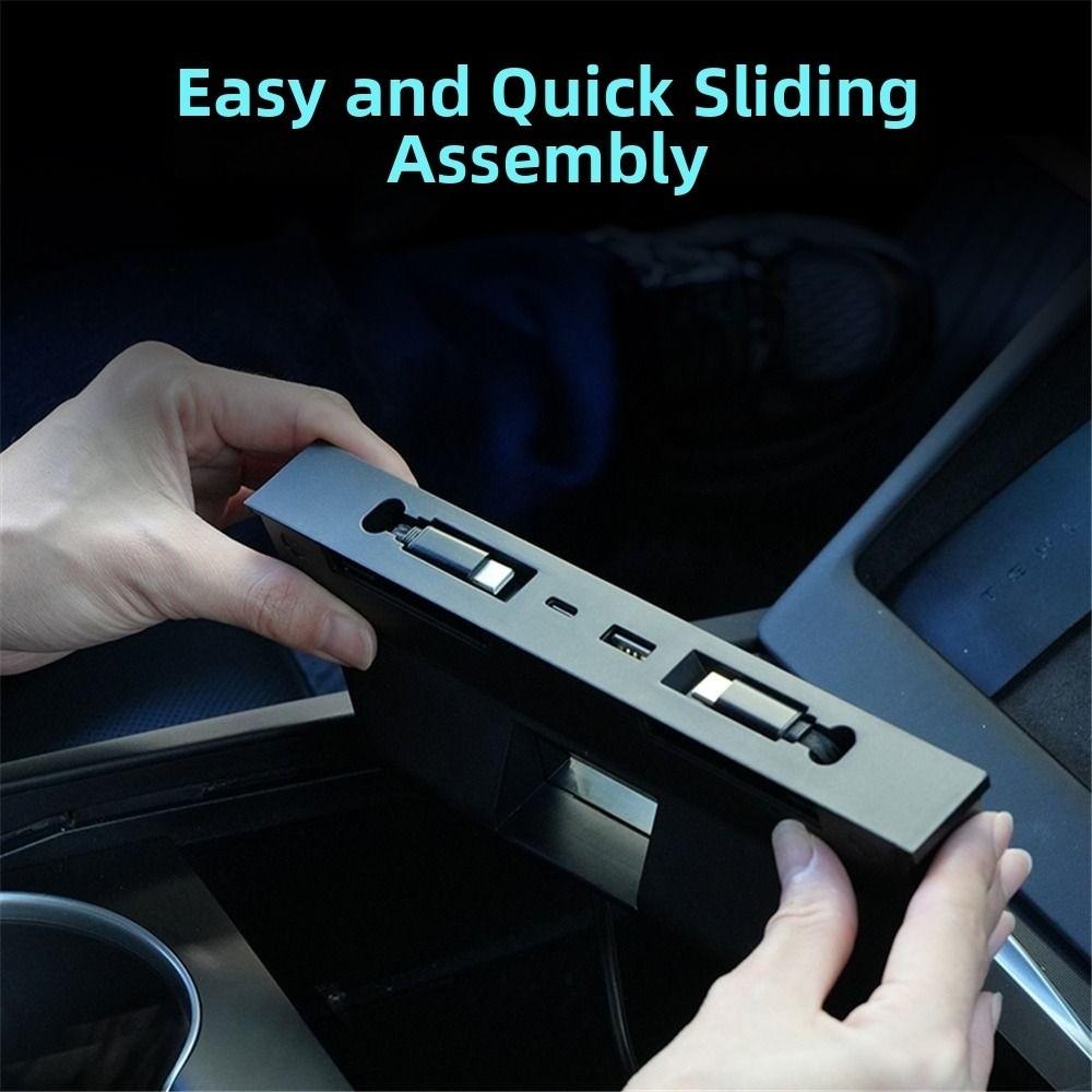 Hidden Center Console USB HUB Type-C Retractable Cable Charge Hub for Tesla Model Y Juniper/ Model Y LR / Model 3 Highland