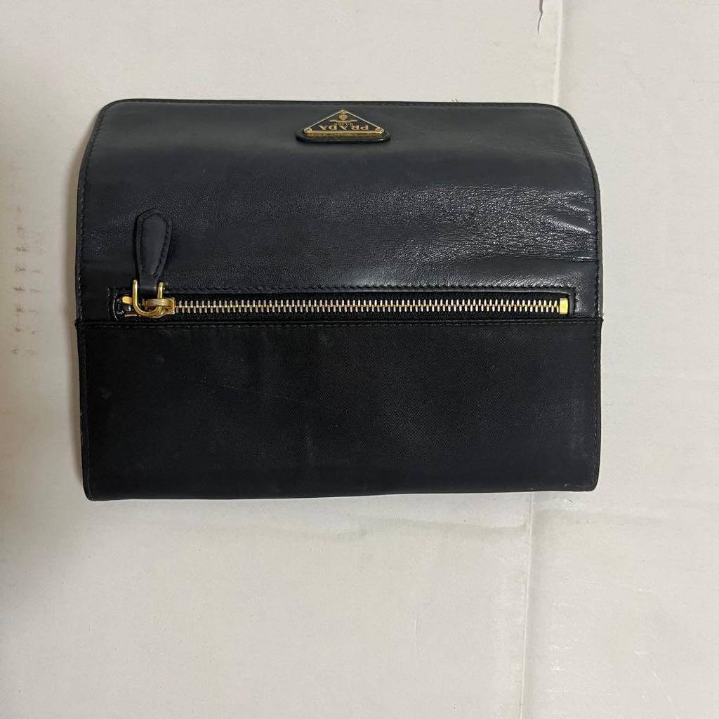 Used PRADA Bi-fold long wallet Black 1M1037 With guarantee card and box
