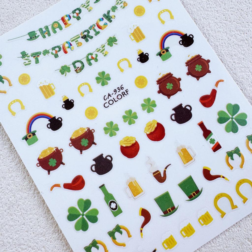 CA Nail Art Stickers - St. Patrick's Day Shamrock & Four-Leaf Clover Designs