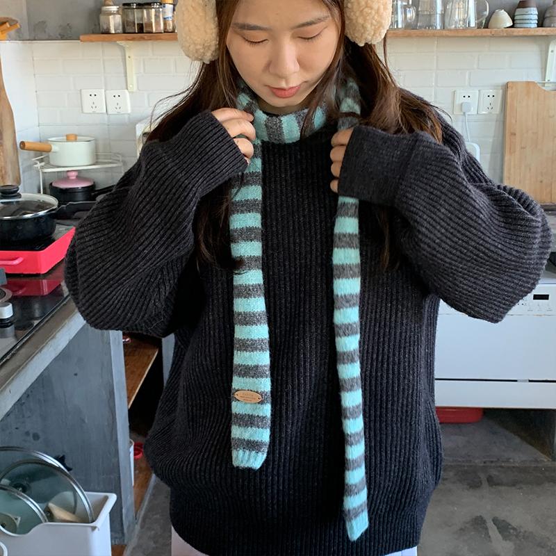 Осенне-зимний полосатый универсальный теплый шарф в корейском стиле, студенческий шарф one size синий