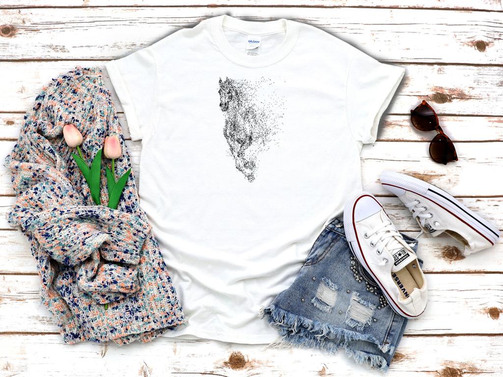 26 Dotted drawing horse T shirts White Women's 3 4 Short Sleeve T-Shirt K169 Unisex T-Shirt
