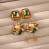 Vintage Emerald Zircon Stainless Steel Earrings for Women Gold Color Charm Earring Wedding Party Jewelry Prom Accessories Gifts