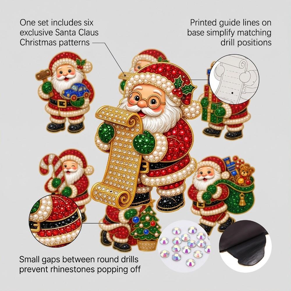 6PCS Full Drill Santa Claus Painting Fridge Magnet Christmas Decoration