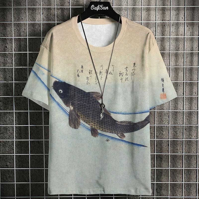 3d Ukiyo-E Animal Print Men's T-Shirt Summer Casual Oversized Short Sleeve T Shirt For Men Fashion Man Clothing 2024 Vintage Tee
