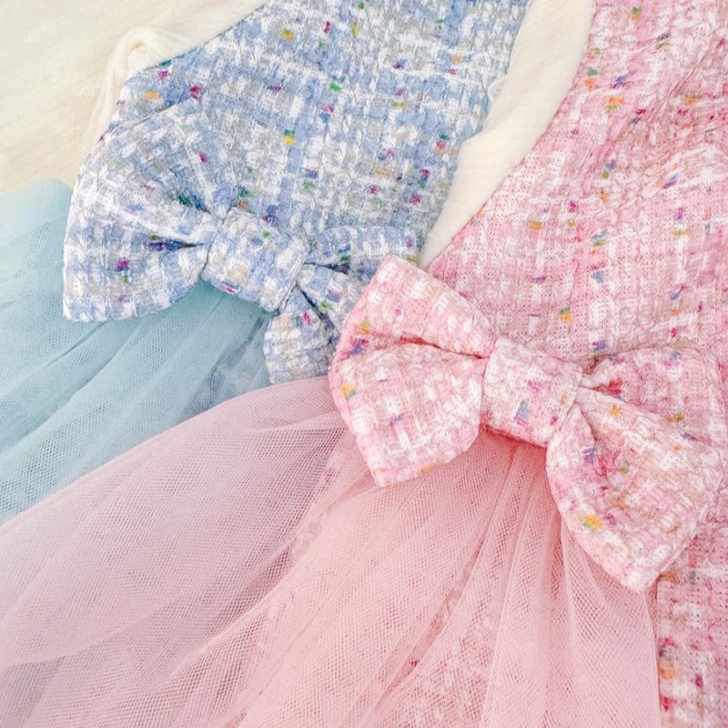 Baby Girl Princess Dress Korean Style Bow Long Sleeved Clothes Spring And Autumn New Children's Party Costumes 9 Months -3 Years