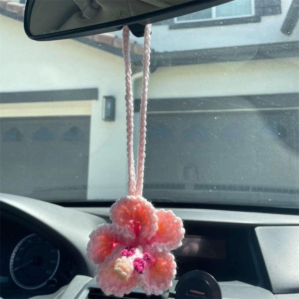 Polyester Car Pendant Crochet Design Hibiscus Crocheted Decoration Crochet Flowers  Home Decor