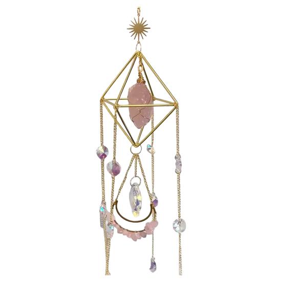Faux Crystal Prisms Suncatcher Natural Stone Window Hanging Ornament Wind A