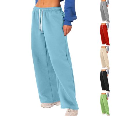 Pantalones de yoga para mujer, cómodos pantalones con cordón, sueltos, rectos, con bolsillos, pantalones deportivos de color sólido, pierna ancha, para correr y hacer ejercicio