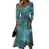 Women's Casual V-Neck Three-Quarter Sleeve Dress with Back Zipper