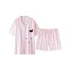 Energetic Pink & White Striped Women's Summer Pajamas - Antibacterial Pure Cotton, Short Sleeve With Shorts & Zipper.