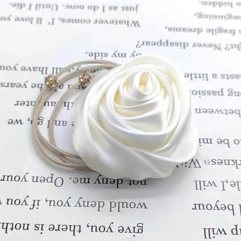 Rose Flower Head Rope French Style Retro Gentle Large Flower Intestine Hair Ring Artistic Satin Gloss Hair Scrunchies Woman