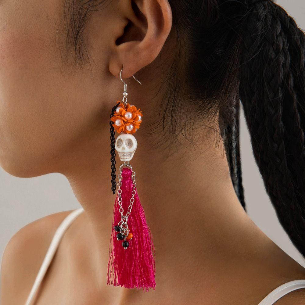 Rice Bead Halloween Earrings Tassel Ear Jewelry Accessories Trendy Pumpkin Earrings  Party