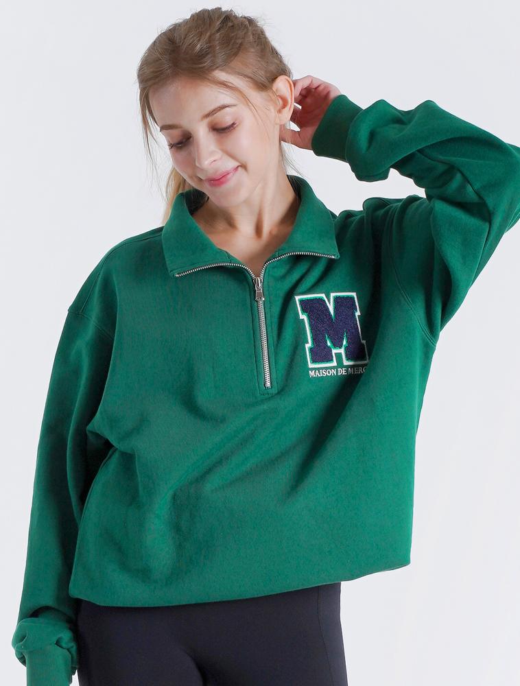 La Maison Studio Unisex Loose Fit Logo Embroidered Half Zip Green (Fcb3Ts324M) Green/S