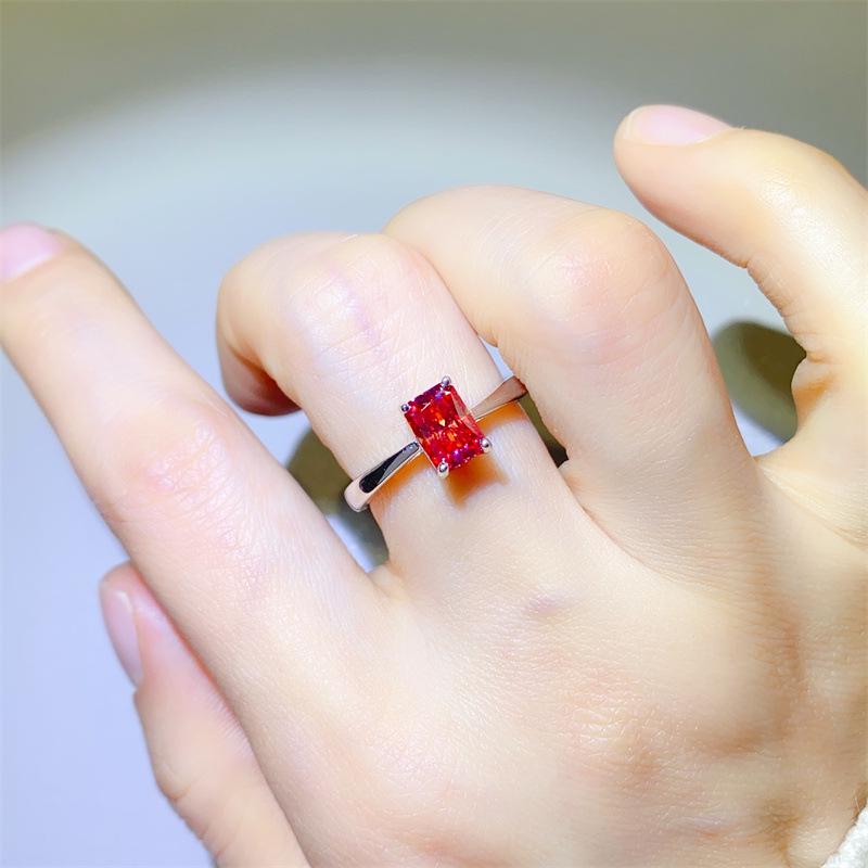 Women s Radiant Cut Red Moissanite Ring - Rectangular and Square Design Size 17