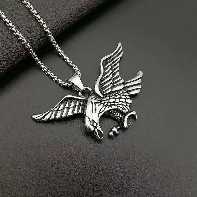 Vintage Eagle Pendant Necklace, Men's Punk Hip Hop Streetwear Jewelry