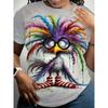 Large Size Women'S Digital Printed Short Sleeved T-shirt Crew Neck Slight Stretch Fabric, Regular Sleeve, All Seasons