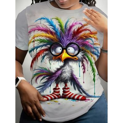 Großformat Damen T-Shirt mit Digitaldruck, Kurzarm, Rundhalsausschnitt, Leicht elastisches Gewebe, Normale Ärmel, Für alle Jahreszeiten