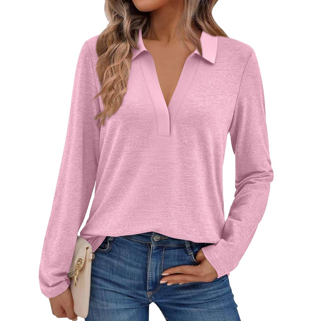 Women's Fashion Long-Sleeved Solid Color Stand Collar Shirt
