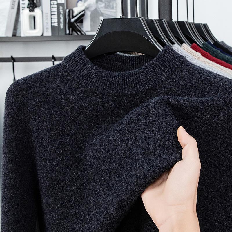 Men's 100% Pure Wool Round Neck Anti-Pilling Warm Pullover Sweater