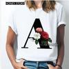 Kawaii English Alphabet Flowers Graphics Female T-Shirt 90S Summer Loose Short Sleeve Round Neck Female Tops Clothing