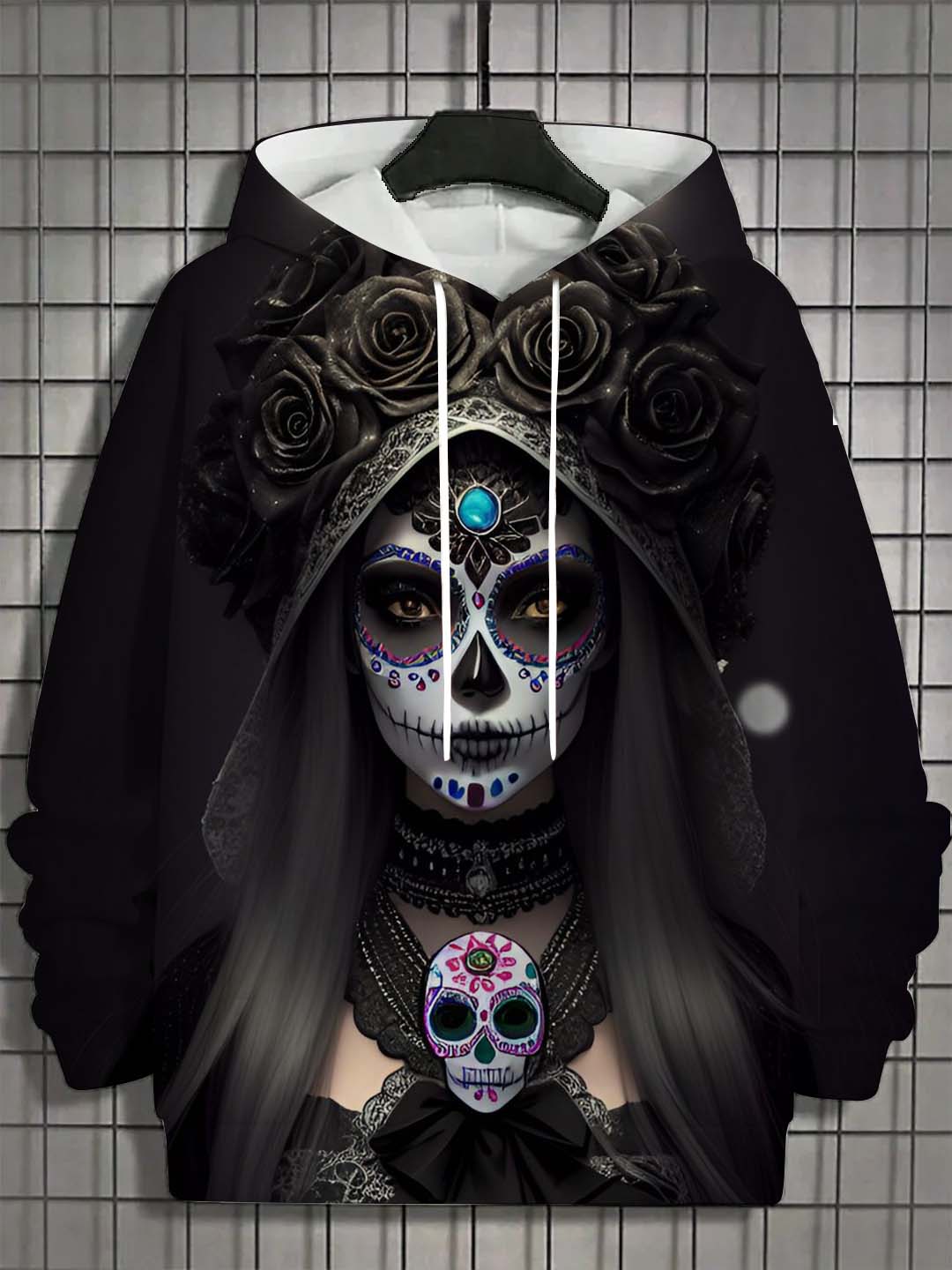 

Fashion Women s Hoodie for Girls Autumn New Men s Long Sleeve Tops Sexy Girls Clothes Horror Undead Skull Pattern Unisex Tops S