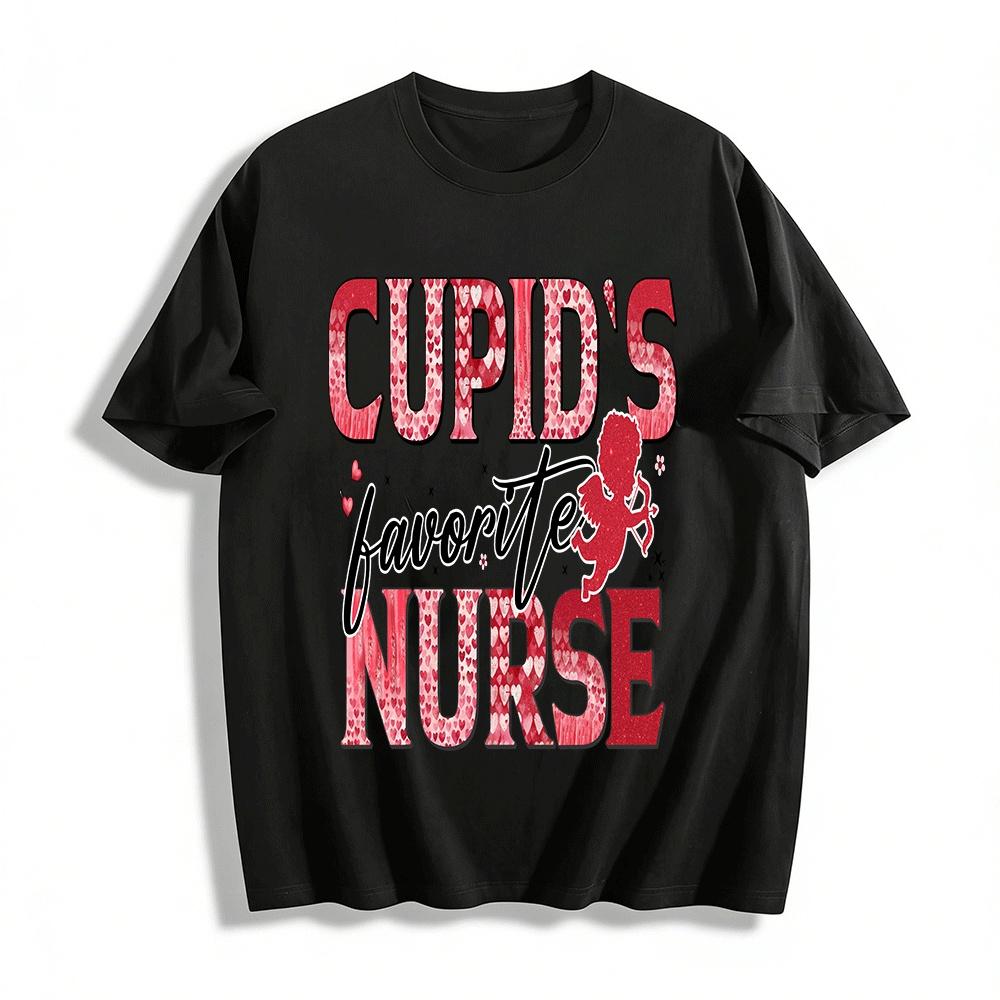 Valentine s Day Cupid s Favorite Nurse Printed Casual Top Pure cotton T-shirt XXS
