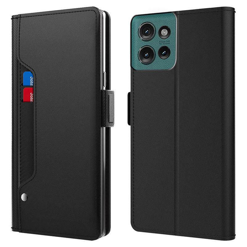 

Для Motorola Edge 50 5G Чехол Подставка PU Кожаный Чехол для Телефона Держатель для Карт Зеркало Black