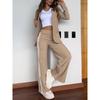Women's Turn Down Collar Long Sleeve Loose Fit Blazer Two Piece Outfit Side Stripe High Waist Wide Leg Pants Casual Tracksuit Set