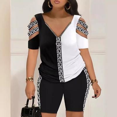 Spring and Summer Positioning Printed Short Sleeve Two Piece Set for Women