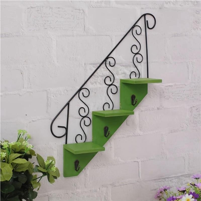 Wrought Iron Wall-Mounted Shelving Unit with Hooks