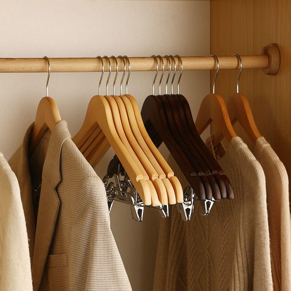 2PCS Trendy Solid Wood Clothes Rack Non Deformable Luxury Closet Storage Hook with Clip Household High-quality Clothes Hanger