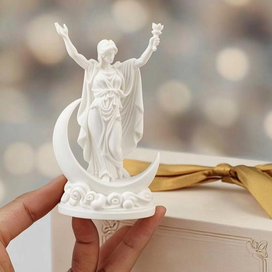 3D Printed Greek Goddess Figurine, Crescent Goddess Statue, Resin Sculpture Ornaments for Home Office Desktop Bookshelf Decorations