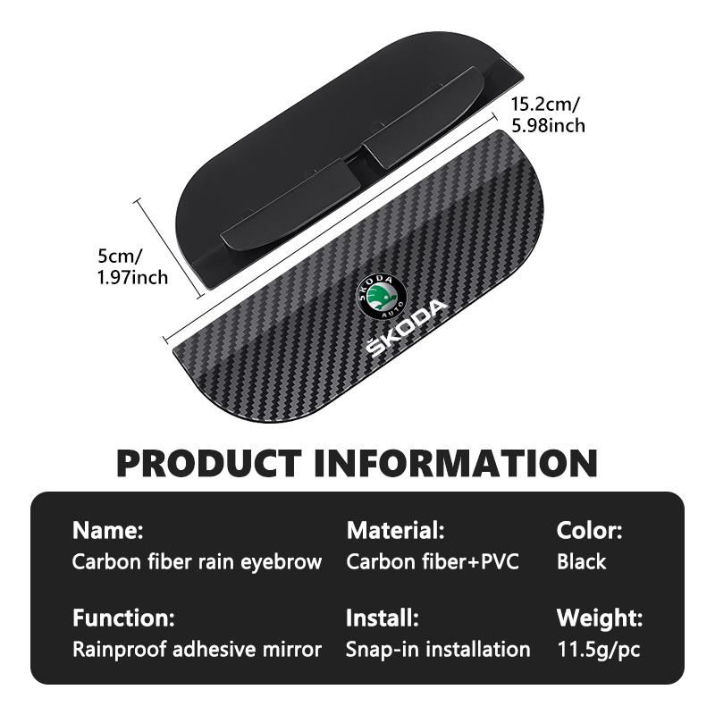 For Skoda Car Rearview Mirror Rain Eyebrow Snap-On Carbon Fiber Rain Shield S Kodiaq Octavia 2 3 Yeti Karoq Rapid Fabia VII VRS  ZL8