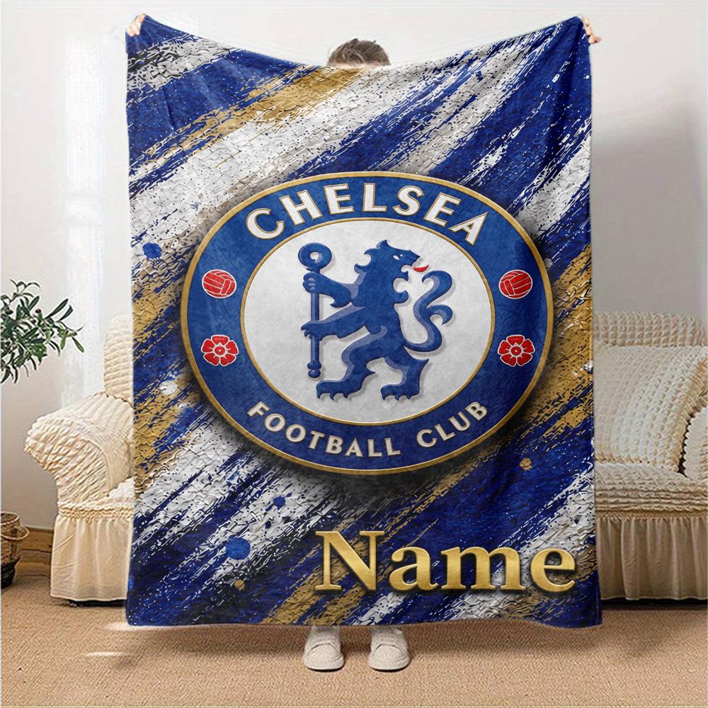 Custom Name Chelsea Football Club Theme Printed Blanket Perfect For Couch Bed Travel Outdoor Use Machine Washable Cozy Durable