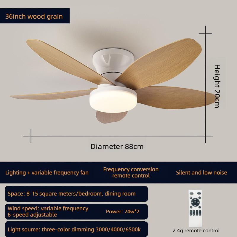 Household Bedroom Electric Ceiling Fan Light Quiet Frequency Conversion Ceiling Fan Lamp Living Room LED Lighting Fan